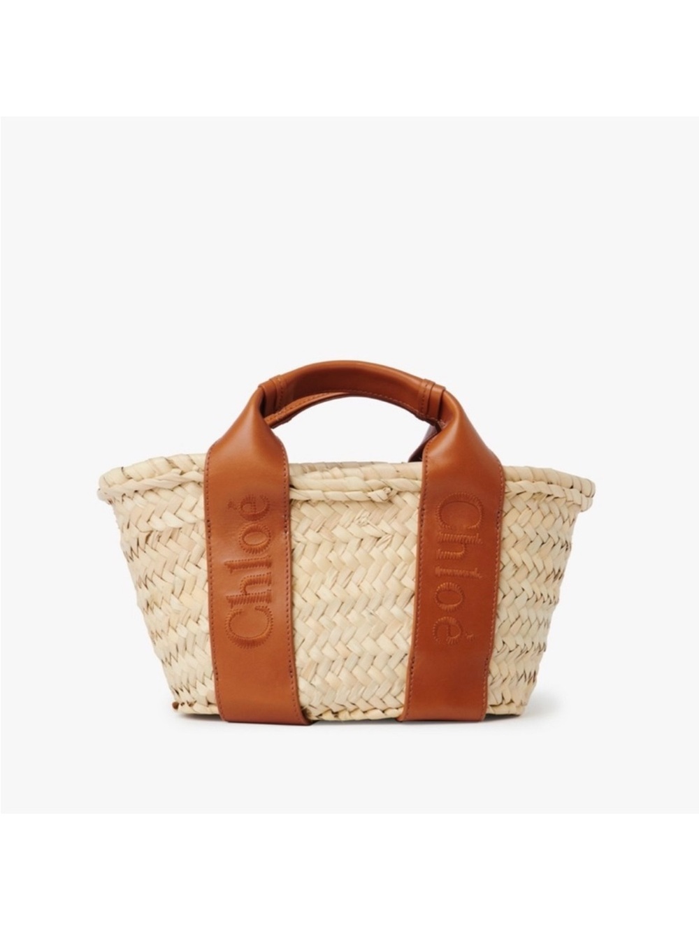 Chloé Natural Woven Tote with Tan Leather Handles